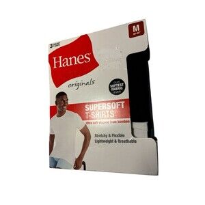 Hanes 3 pk Originals Supersoft T-Shirts - White & Black (Medium) bamboo New